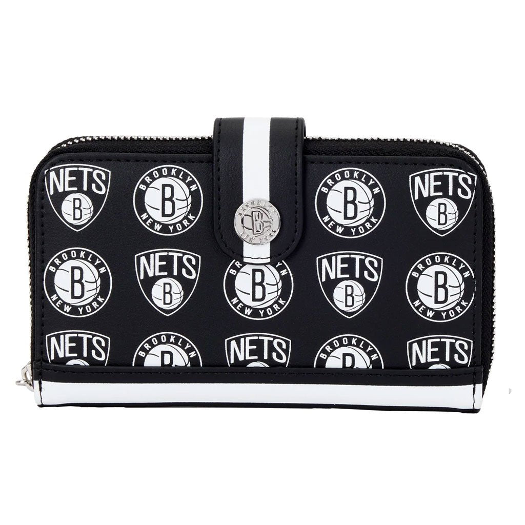 Loungefly NBA Brooklyn Nets Logo Zip-Around Wallet - Front