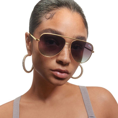 Quay Unisex High Key Classic Aviator Sunglasses - Gold Frame/Brown Fade Lens - Model