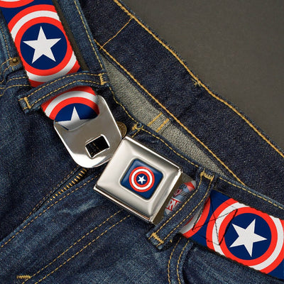 Marvel Comics Captain America Shield Repeat Navy Webbing Seatbelt Belt-LIFESTYLE