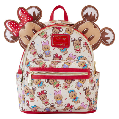 Loungefly Disney Mickey and Friends Gingerbread Cookie Allover Print Ear Holder Mini Backpack - Front Full