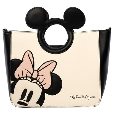 LOUNGEFLY X MINNIE WITH DIE-CUT MICKEY HANDLE TOTE BAG - FRONT