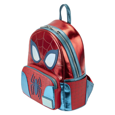 671803458338 - Loungefly Marvel Shine Spiderman Cosplay Mini Backpack - Top View