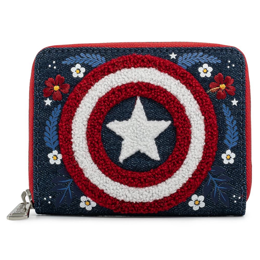 Loungefly Marvel Captain America 80th Anniversary Floral Shield Zip-Around Wallet - Front