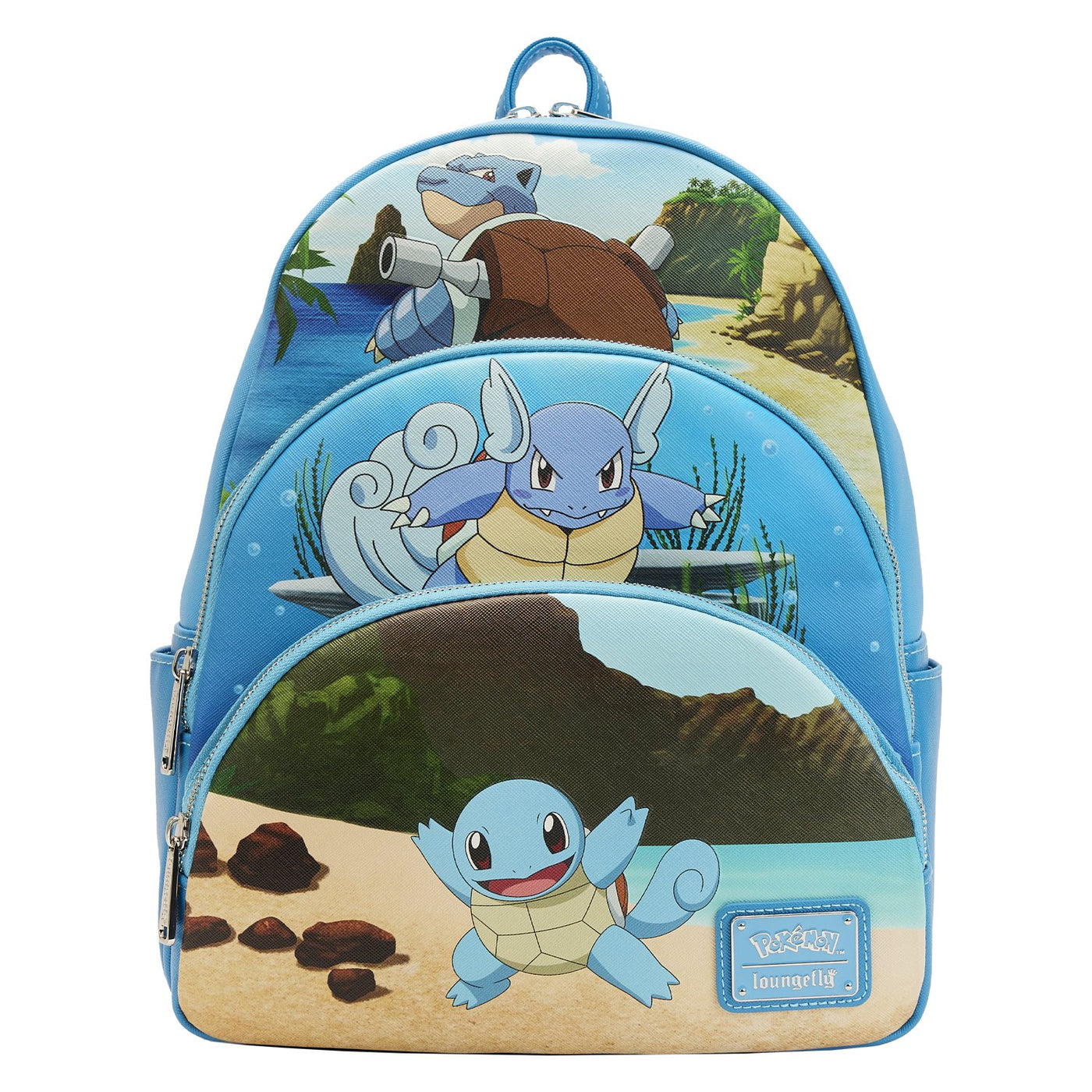 671803450257 - Loungefly Pokemon Squirtle Evolution Triple Pocket Backpack - Front