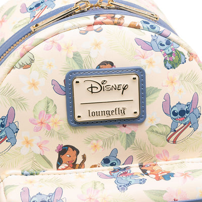 671803438415 - 707 Street Exclusive - Loungefly Disney Lilo and Stitch Hula Dance Mini Backpack - FRONT CLOSEUP