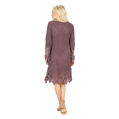 Lydia Modest Crochet Overlay Long Sleeve Dress