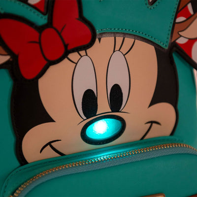 707 Street Exclusive - Loungefly Disney Light Up Minnie Mouse Reindeer Cosplay Mini Backpack - Loungefly mini backpack light up nose