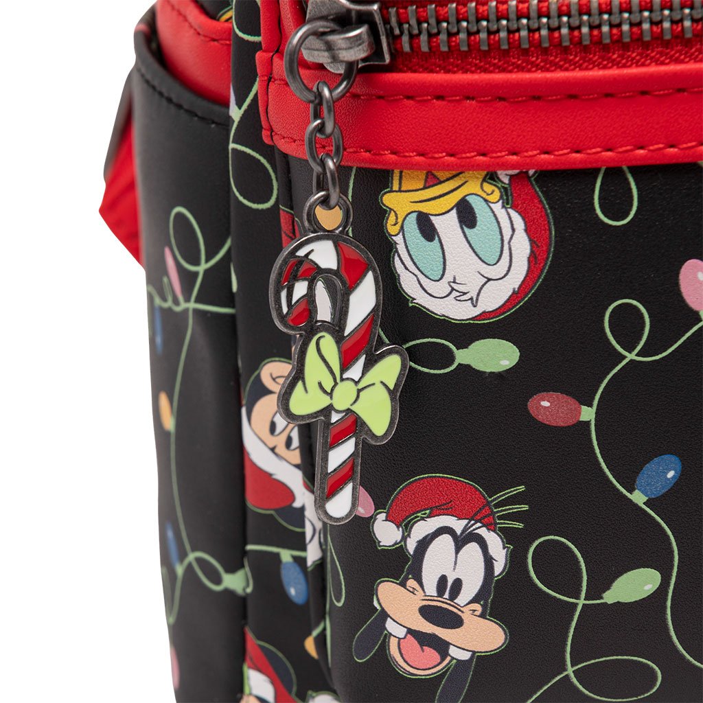 707 Street Exclusive - Loungefly Disney Glow in the Dark Santa Mickey and Friends Christmas Lights Mini Backpack - Candy Cane Zipper Pull