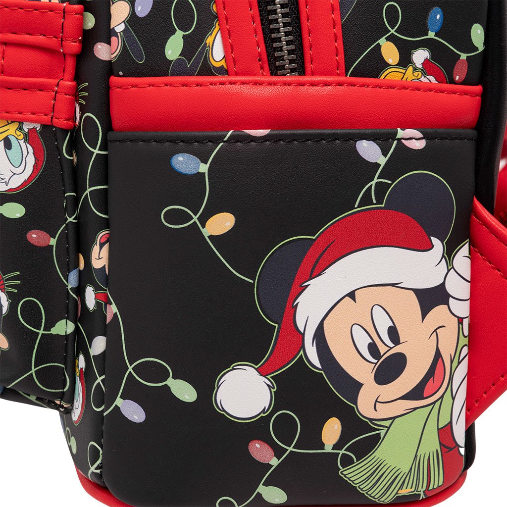 707 Street Exclusive - Loungefly Disney Glow in the Dark Santa Mickey and Friends Christmas Lights Mini Backpack - Mickey Side Pocket