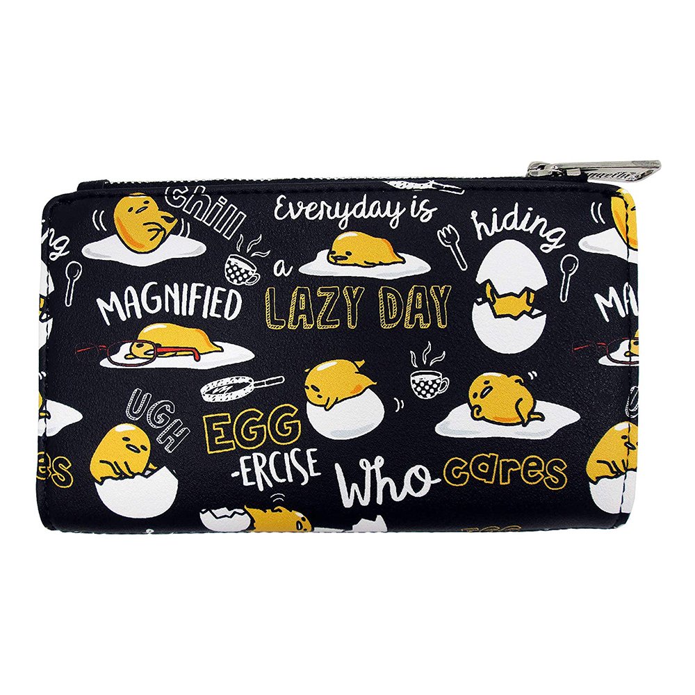 Loungefly x Gudetama the Lazy Egg Black Editorial Allover-Print Wallet - FRONT